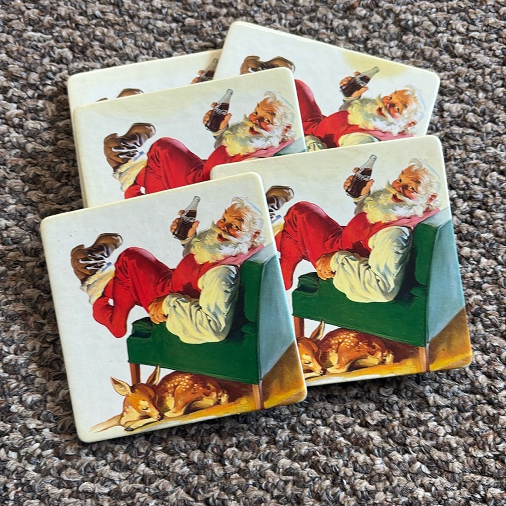 Set of 5 vintage Santa Coca-Cola coasters